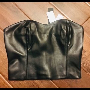 Babaton Black Vegan Leather Crop Top